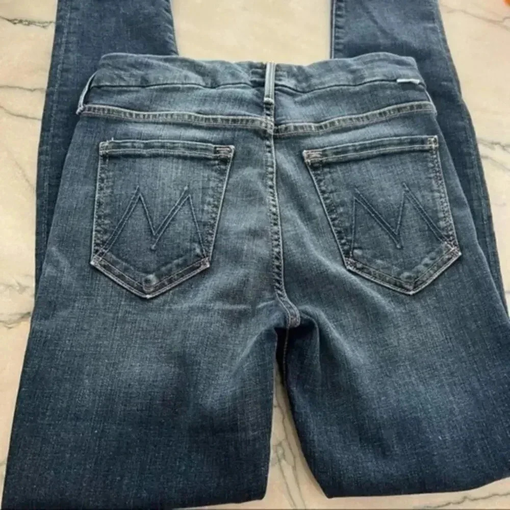 Mother Jeans Womens Looker Ankle Fray Girl Crush Dark Wash Mid Rise Stretch B440 - Picture 4 of 7